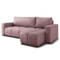 ECKSOFA RAMIL Rosa Plüsch-Stoff mit Schlaffunktion - Rosa, Holz (240/149cm) - MASSENO