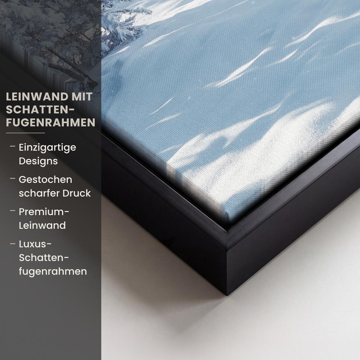 LEINWAND Bilder mit Rahmen - Winterlandschaft - Natur - Berge - Bäume - Schnee - 30x40 - Hellblau, Textil (30/40cm) - MuchoWow
