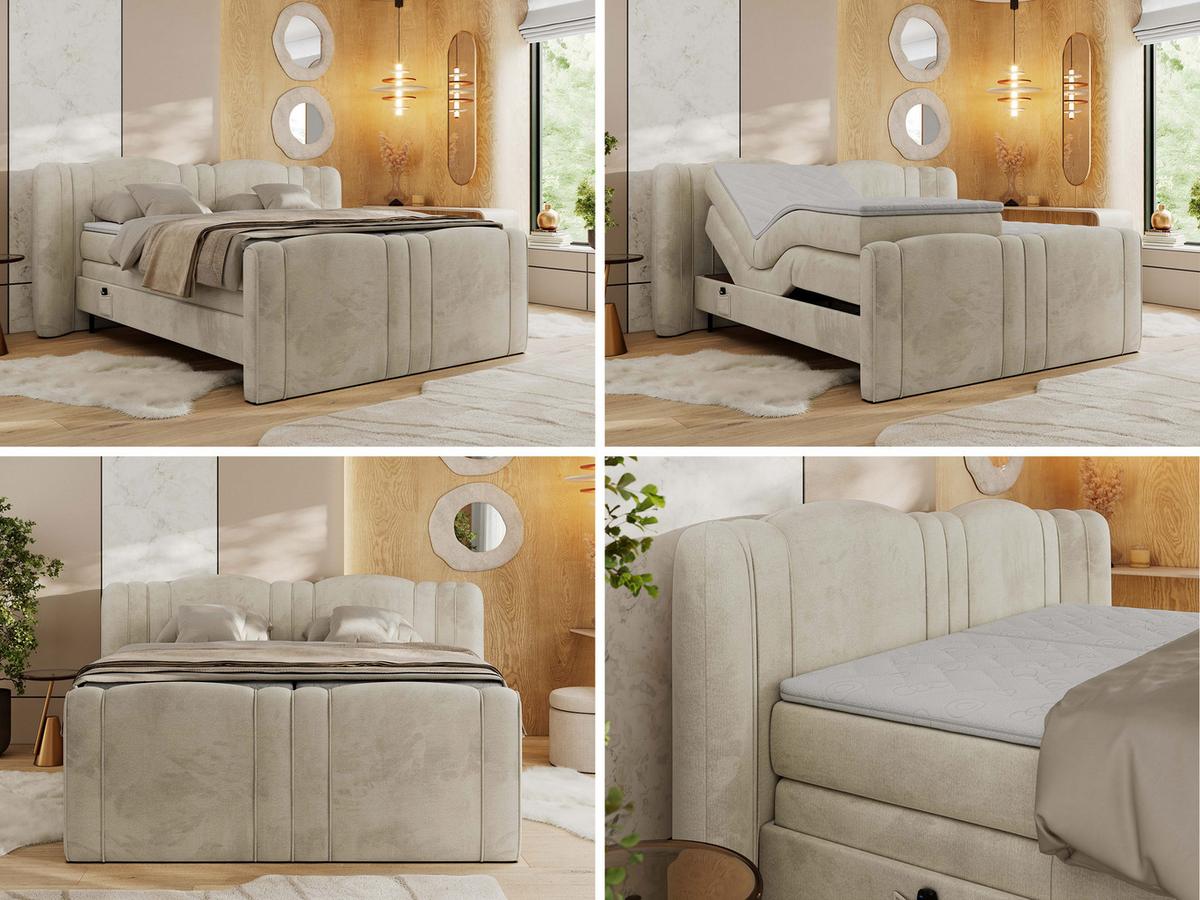 BOXBETT FORTINA 140/200 - Beige Velvet - H3 - Beige, Holz/Textil (140/200cm) - MKS