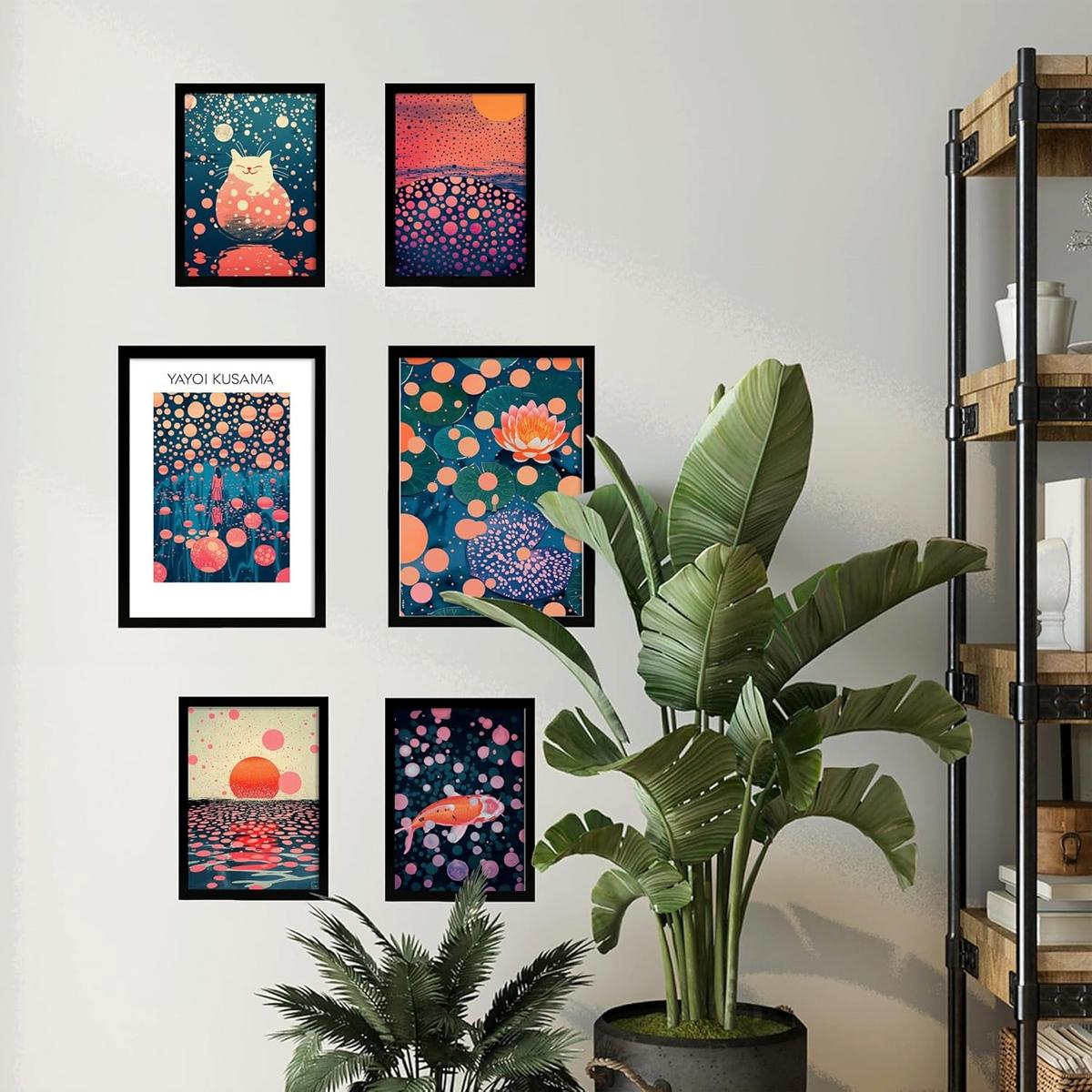 POSTER Set Mit 6 Yayoi Kusama Sonnenuntergang Wasser Blau Orange Rot Lila Farben Janapise Mit Designillustrationen Zur Der Zuhauses A3 & A4 Rahmenlos - Klar, Papier (29/3cm) - Nacnic
