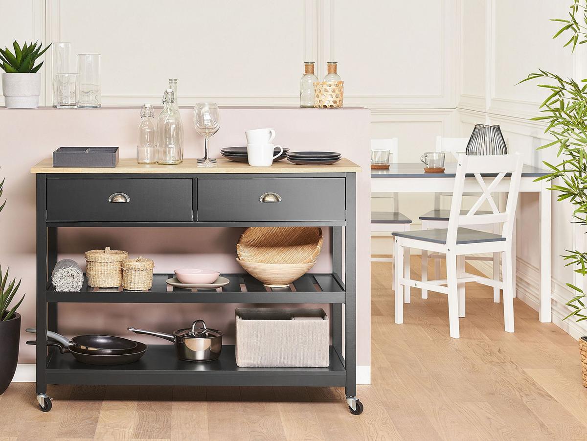 SERVIERWAGEN Holz Schwarz Navarino - Schwarz/Braun, Holz/Holzwerkstoff (120/91/48cm) - Beliani