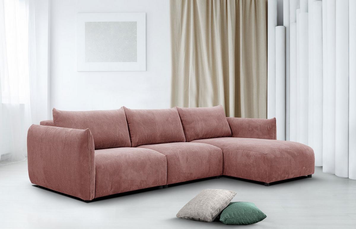 ECKSOFA TAUER 5-Sitzer, altrosa - Altrosa/Schwarz, Holzwerkstoff/Kunststoff (294/173cm) - Wozimo