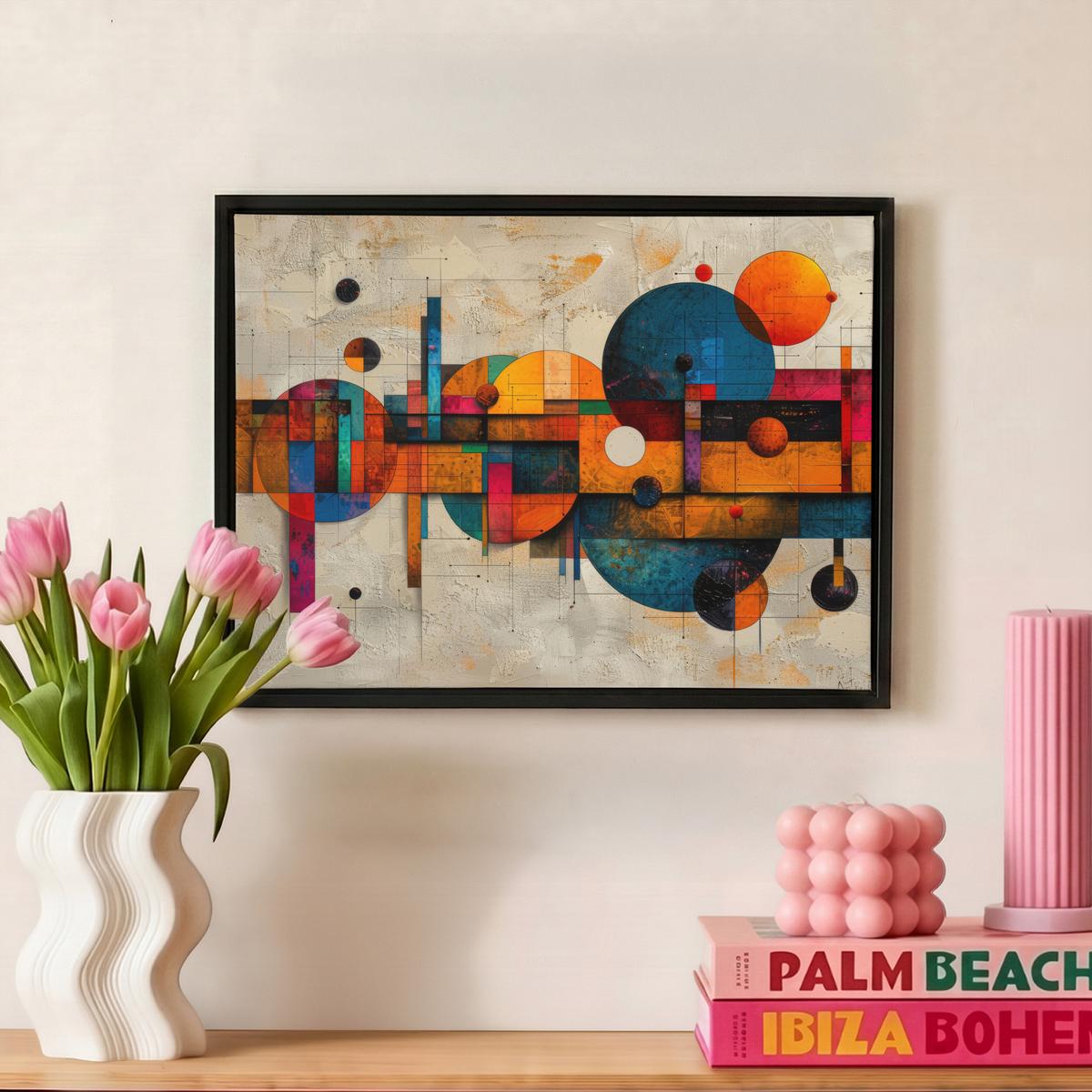 LEINWAND Bilder mit Rahmen - Vintage - Moderne Kunst - Orange - Geometrische Formen - 40x30 - Multicolor, Textil (40/30cm) - MuchoWow