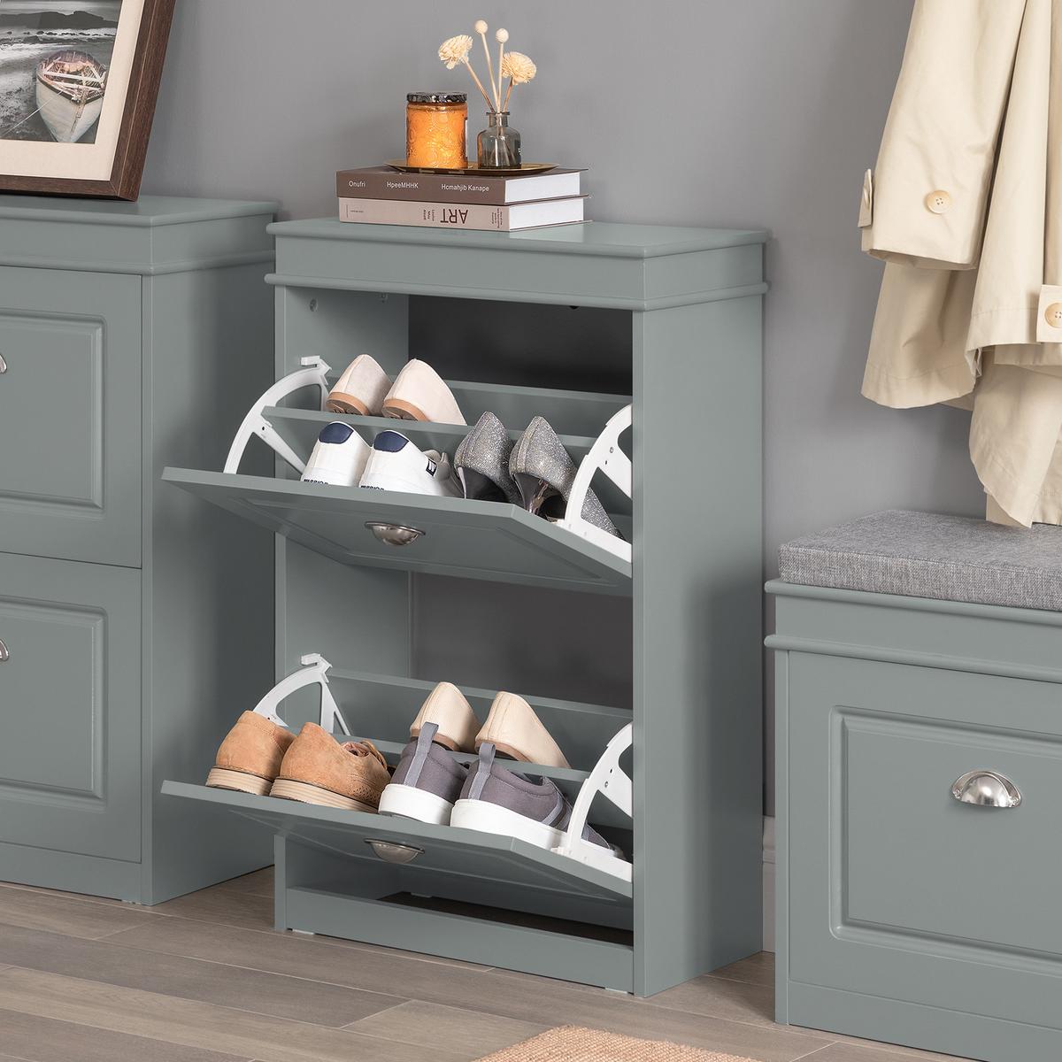 SCHUHSCHRANK Grau - Hellgrau, Holzwerkstoff (53/82/24cm) - SoBuy