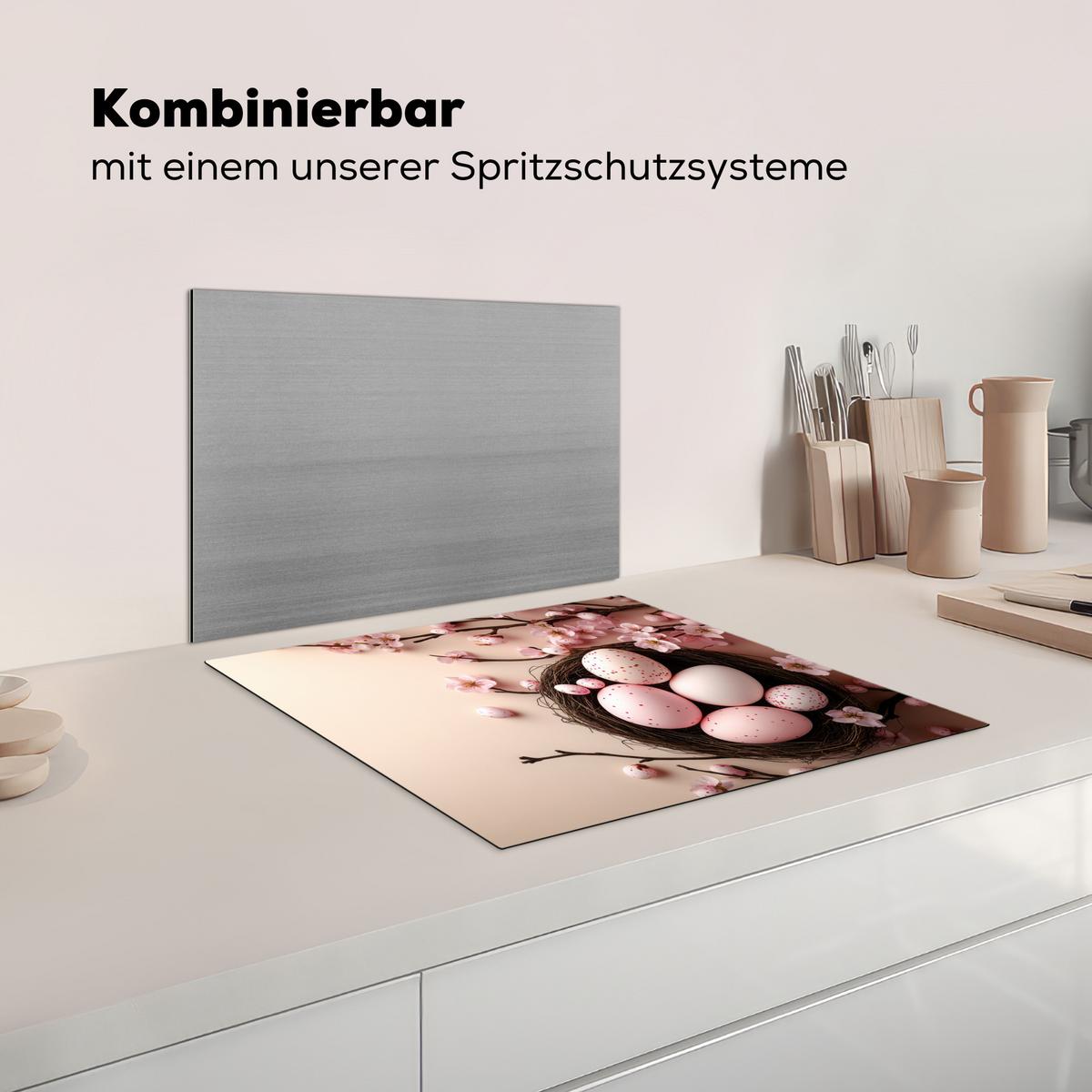 HERDABDECKPLATTE Rosa - Blüten - Eier Abdeckung Ceranfeld 59x51 cm - Hellrosa, Kunststoff (59/51/0.2cm) - MuchoWow
