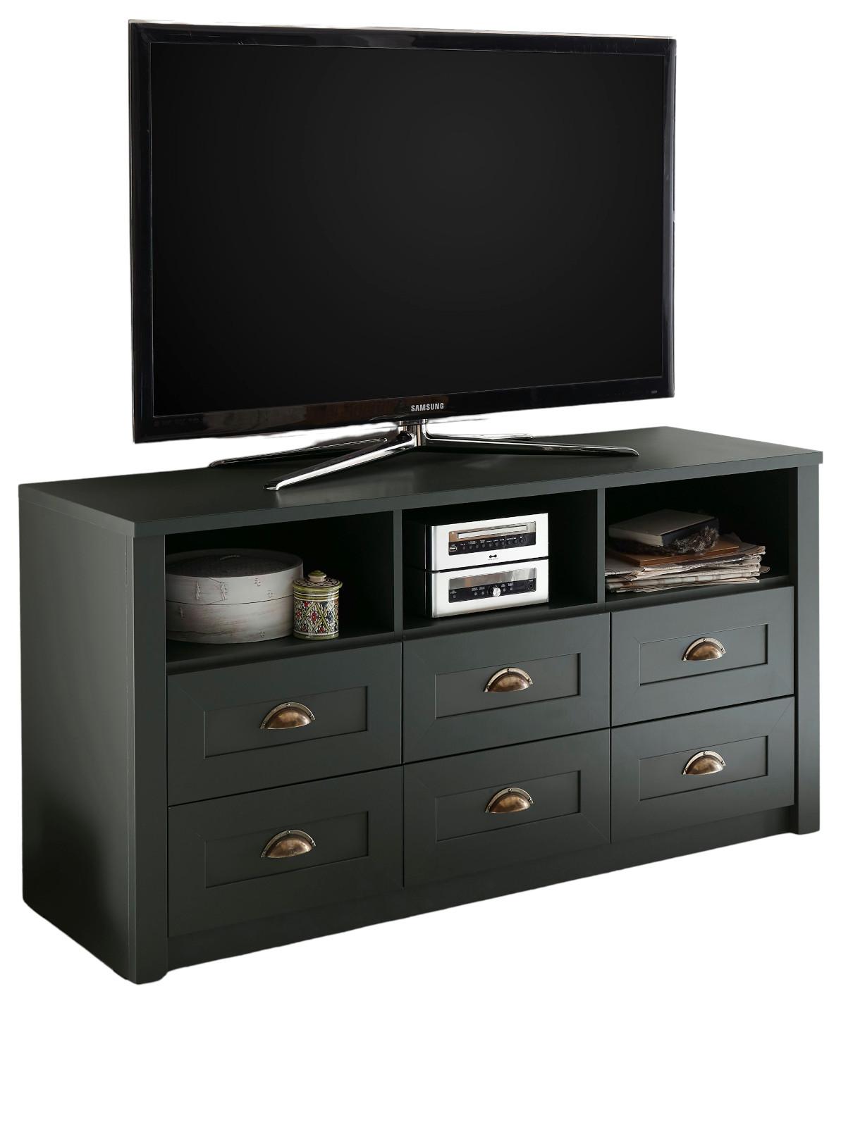 TV-LOWBOARD grün Landhaus, TV Unterteil mit Komforthöhe 130 x 67 cm - Chromfarben/Schwarz, Holzwerkstoff/Kunststoff (130/67/43cm) - Furn.Design