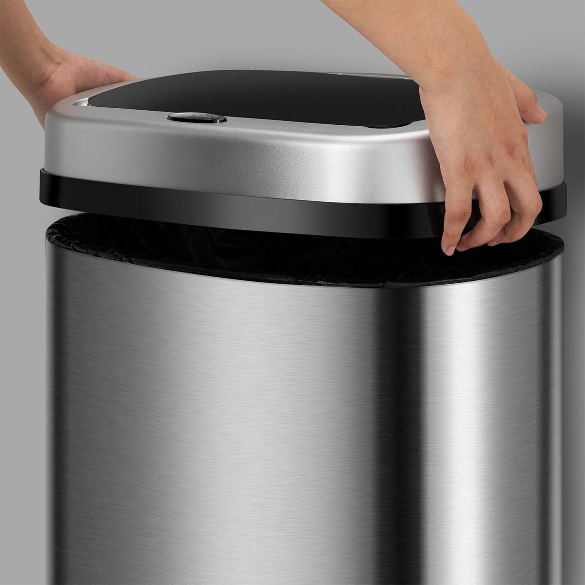 MÜLLEIMER viereckig 60L silber mit Sensor - Silberfarben, Metall (40/63/29cm) - Juskys