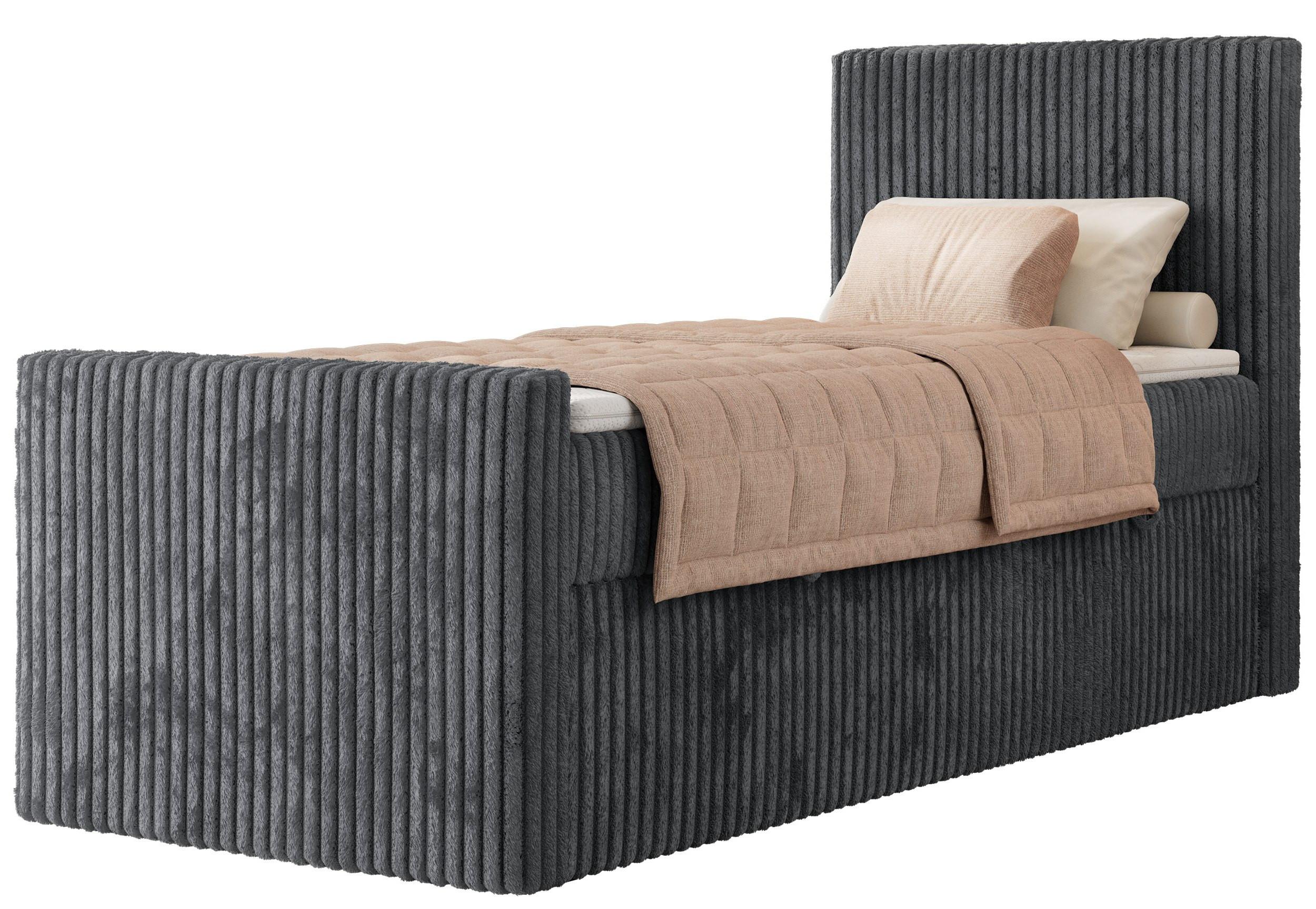 BOXBETT TILIANO DUO 90/200 - Grau Cord - H3 - Topper T25 - Rechts Seite - Grau, Textil (90/200cm) - MKS