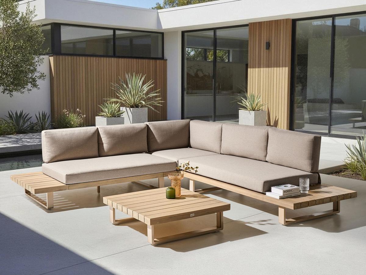 LOUNGEGARNITUR Beige Mykonos - Taupe/Braun, Holz - Beliani