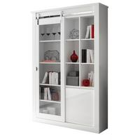 VITRINE weiß Hochglanz 133 x 201 cm, Vitrinenschrank inklusive LED-Beleuchtung, Soft-Close - Chromfarben/Weiß Hochglanz, Glas/Holzwerkstoff (133/153/38cm) - Furn.Design