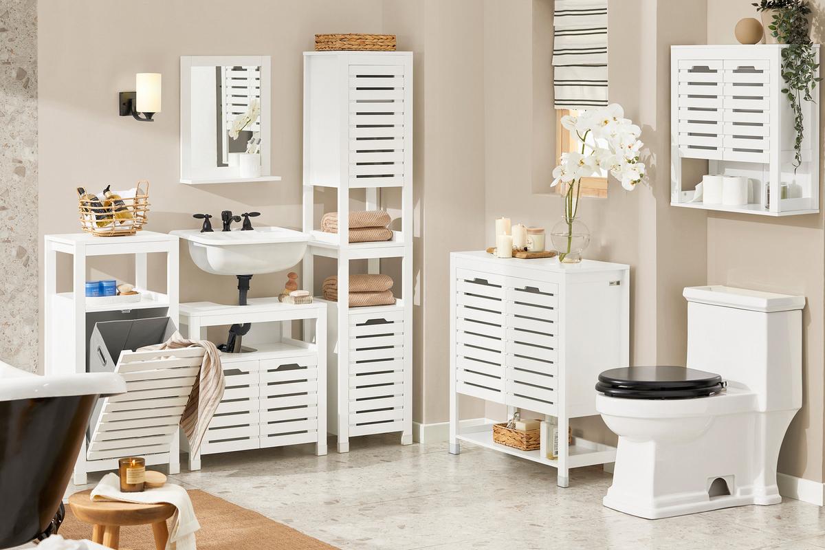 WÄSCHESCHRANK Weiß - Weiß, Holzwerkstoff (42/90/30cm) - SoBuy