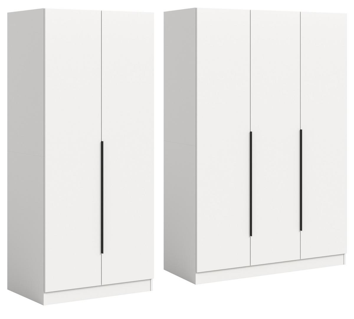 KLEIDERSCHRANK weiß 5-türig 2000 x 181 cm, Drehtürenschrank mit Kleiderstange - Schwarz/Weiß, Holzwerkstoff/Kunststoff (200/181/52cm) - Inn.Furn