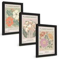 BILDER SET 3er Set - 20x30 cm Schwarzer Rahmen - Blumenposter Kopenhagen London Paris - Schwarz, Kunststoff (20/30cm) - TULUP