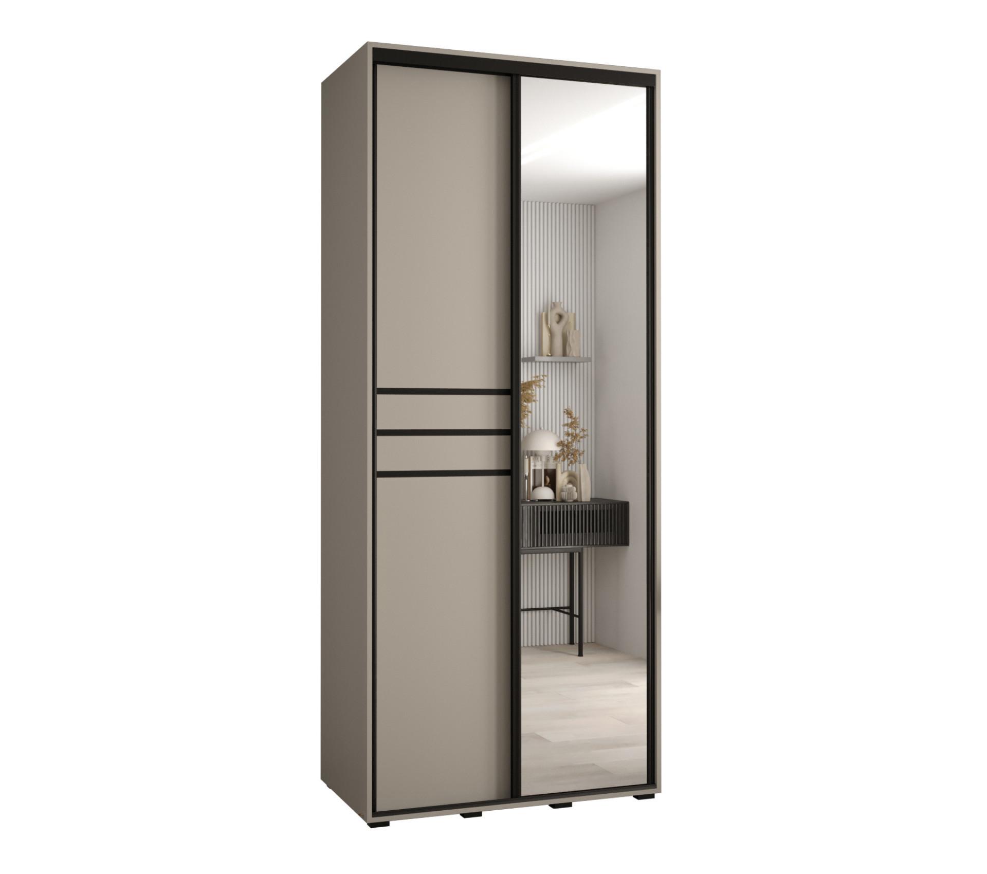 SCHWEBETÜRENSCHRANK 235,2/110/60 2-türig - Kaschmir/Schwarz, Holz/Metall (110/235.2/60cm) - MÖBEL KRYSPOL