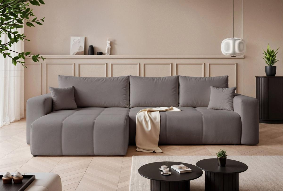 ECKSOFA Leros Xl Mit Schlaffunktion - Grau, Holzwerkstoff/Textil (278/145cm) - Fun Möbel