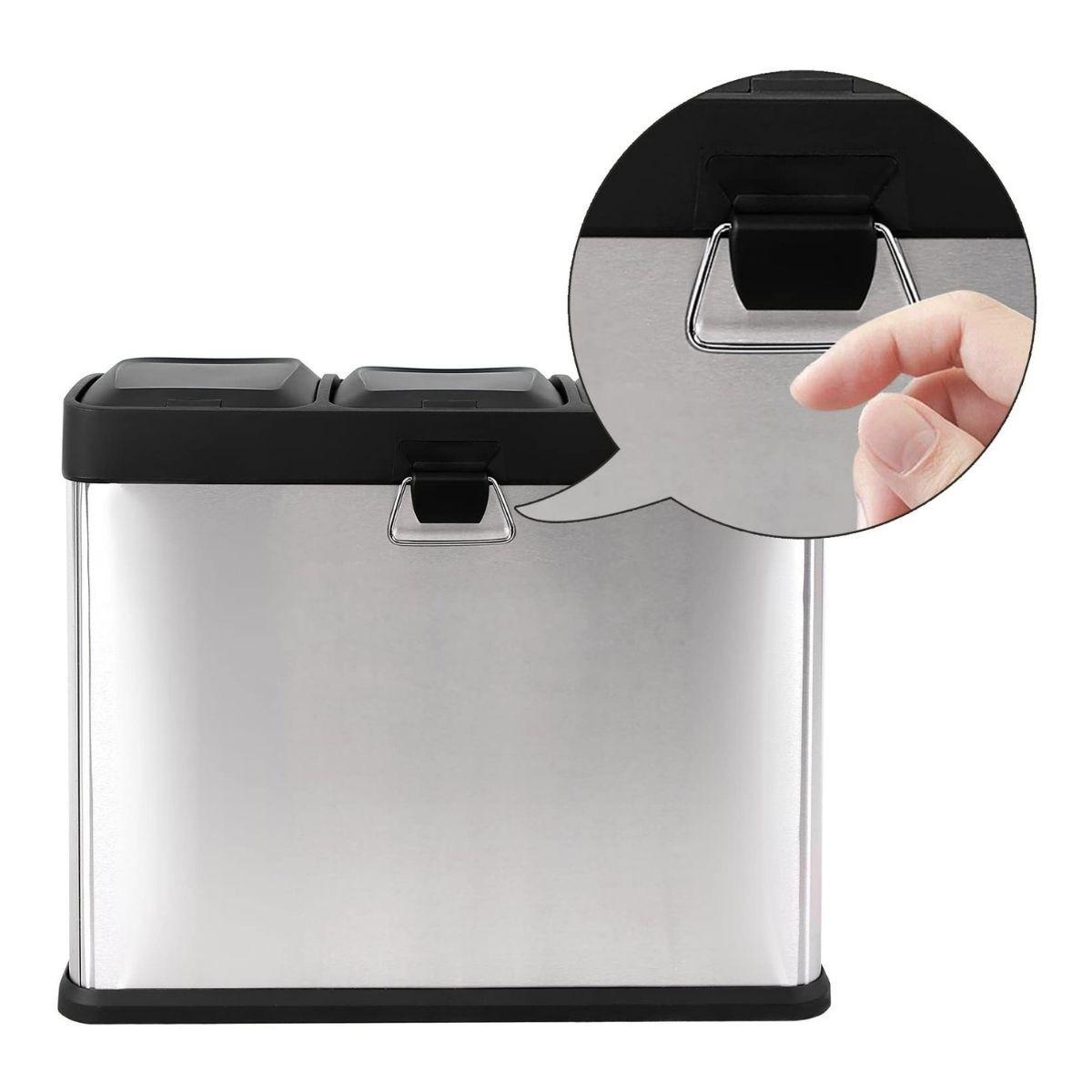 ABFALLEIMER mit 3 Behältern 45L mit Pedal silbergrau - Silberfarben, Metall (33/48/64cm) - Calicosy