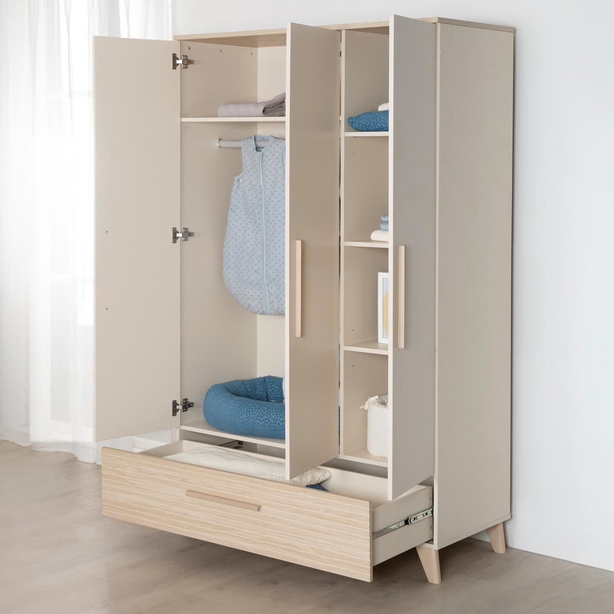 KLEIDERSCHRANK Sidney 3-türig - Kaschmir, Holz/Holzwerkstoff (118/190/52cm) - Roba