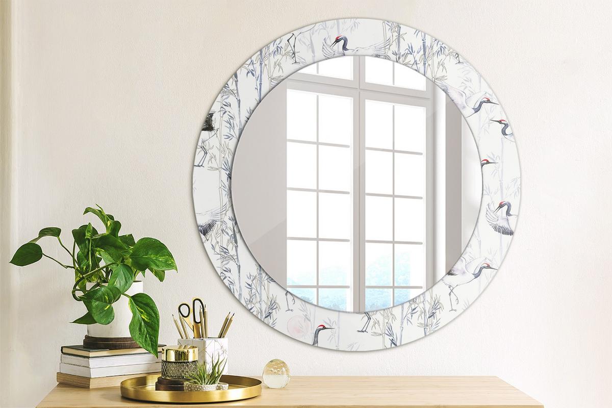 SPIEGEL Rund Ø 60 cm mit Aufdruck - Blau/Weiß, Glas (60/60/0.4cm) - Wallfluent