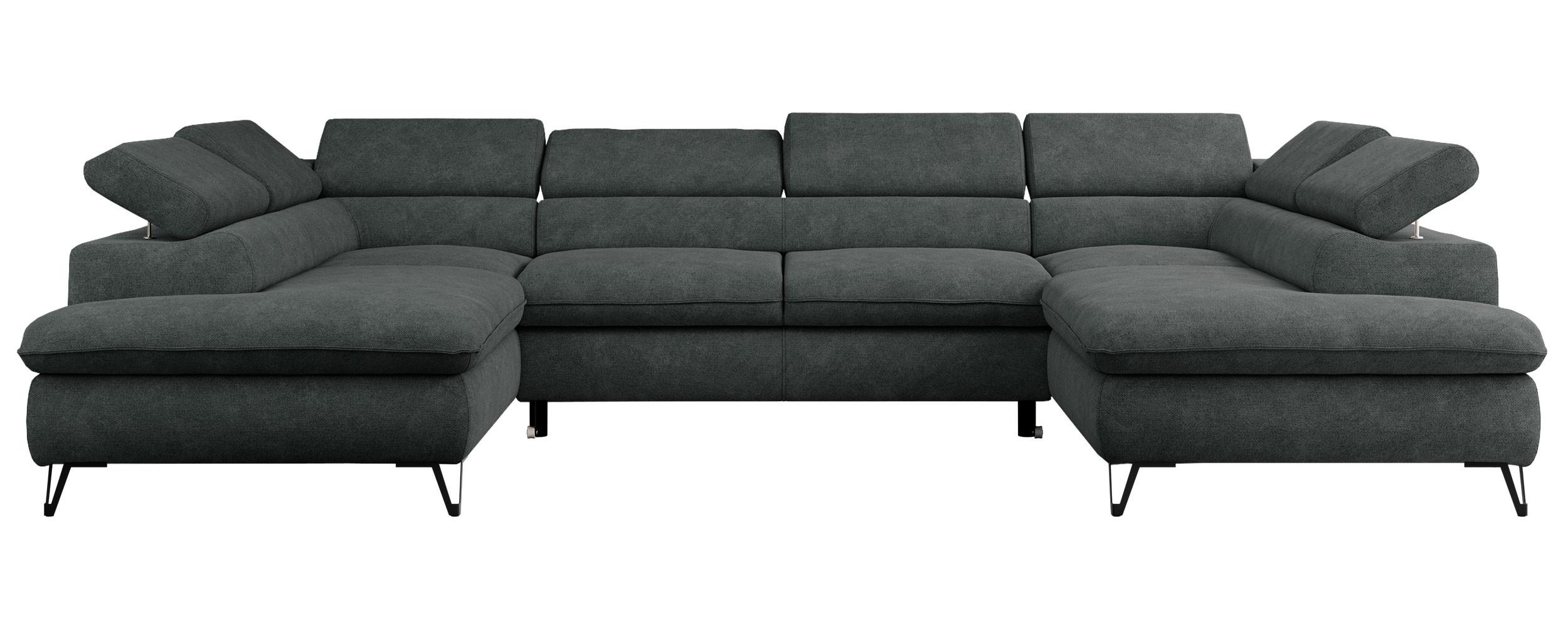 WOHNLANDSCHAFT PETER U Struktur Dunkelgrau - Dunkelgrau/Schwarz, Textil/Metall (346/76/208cm) - MKS