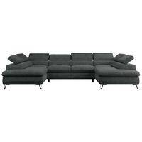 WOHNLANDSCHAFT PETER U Struktur Dunkelgrau - Dunkelgrau/Schwarz, Textil/Metall (346/76/208cm) - MKS