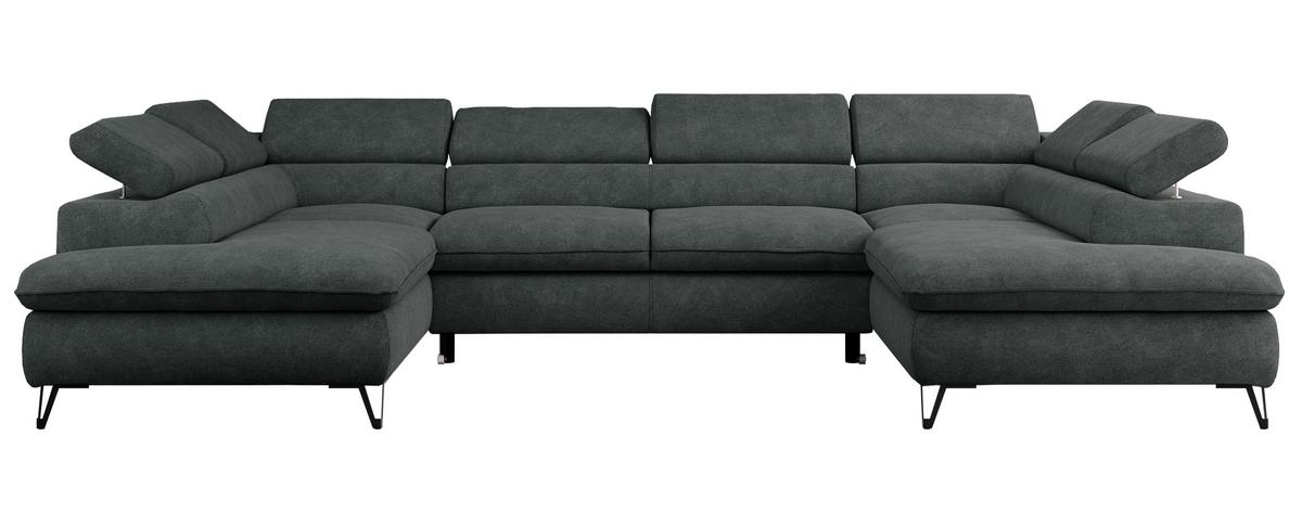 WOHNLANDSCHAFT PEDRO U Struktur Dunkelgrau - Dunkelgrau/Schwarz, Textil/Metall (346/76/208cm) - MKS