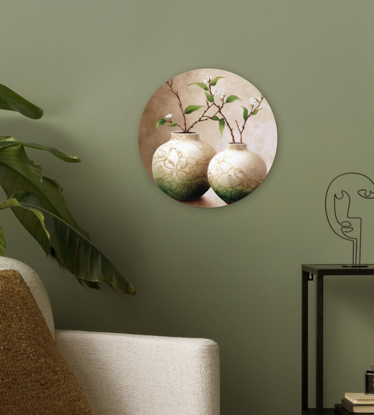 WANDBILD Blumen - Vase - Weiß - Botanisch - Beige Deko Wohnzimmer 30x30 cm - Ecru, Kunststoff (30/30cm) - MuchoWow