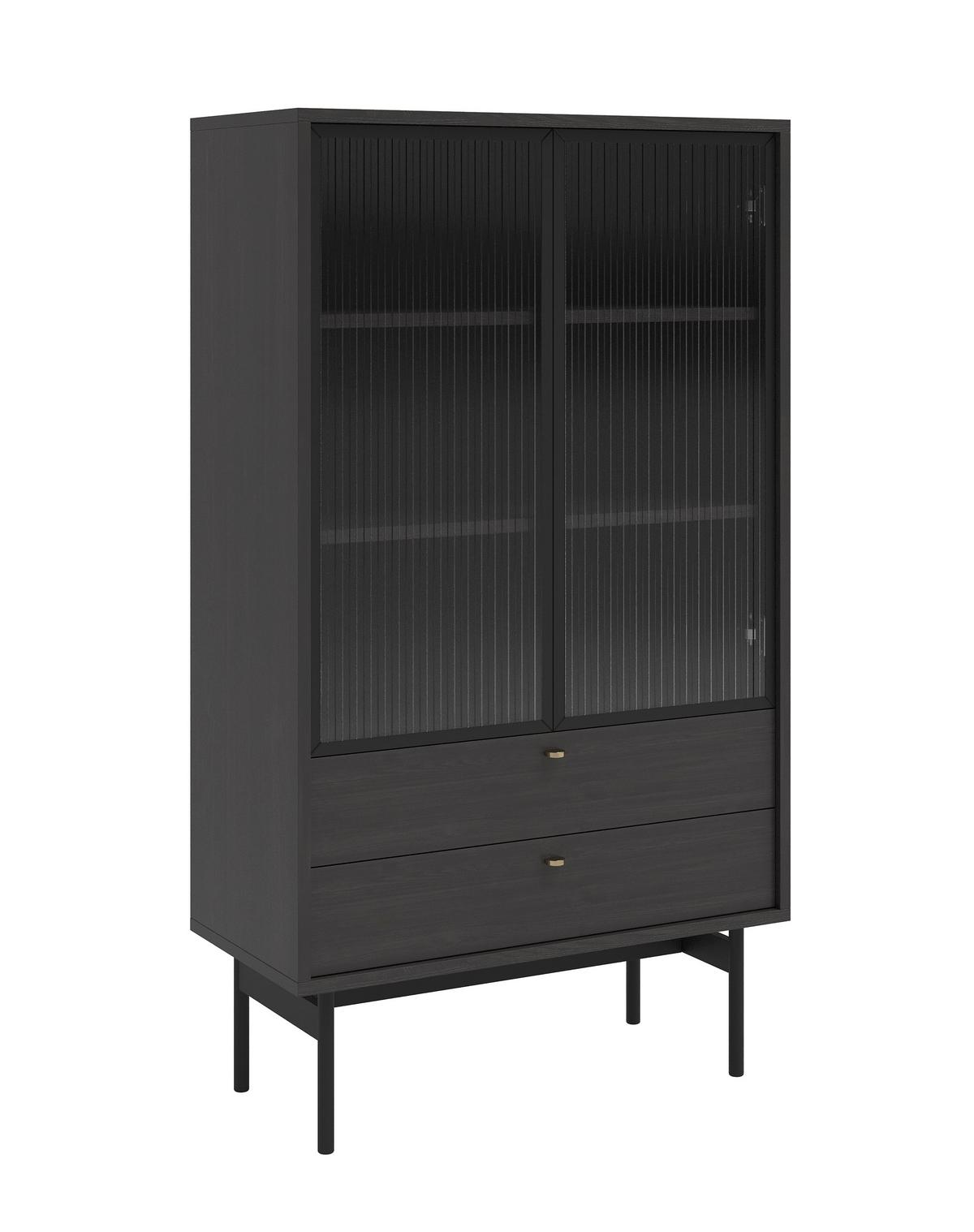 VITRINE Olar II Holzoptik Esche Portland Schwarz 85 cm - Goldfarben/Schwarz, Holzwerkstoff/Metall (85/150/41cm) - Selsey