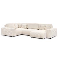 WOHNLANDSCHAFT Mollis Hellbeige Plüschcord im XXL-Format - Ottomane Rechts - Beige/Schwarz, Holz/Kunststoff (316/77/194cm) - S-Style Möbel
