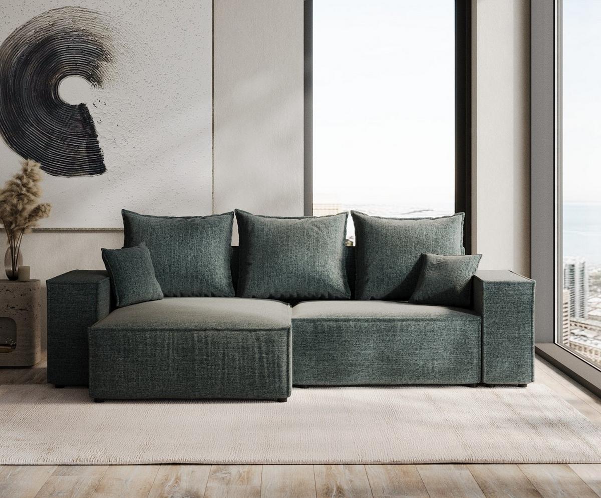 ECKSOFA SENSO mit Schlaffunktion Blaugrau im City Stoff - Blaugrau/Schwarz, Holz/Holzwerkstoff (255/148cm) - AltaBeds