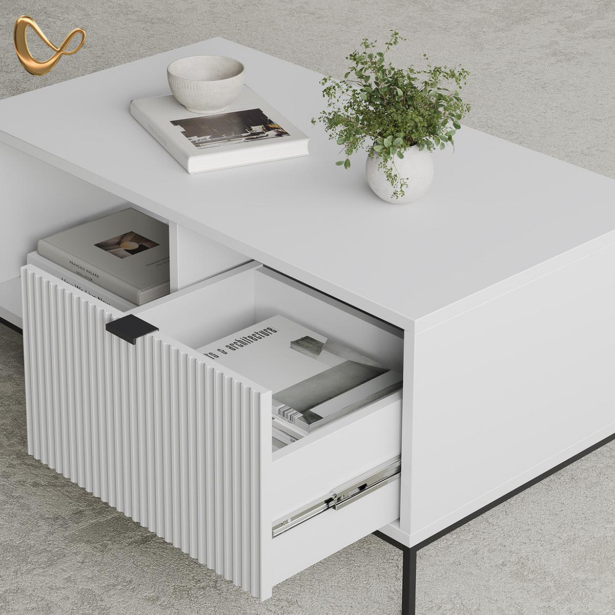 COUCHTISCH Aterno Weiß mit einer Schublade - Weiß, Holzwerkstoff (50/90/45cm) - Livinity®