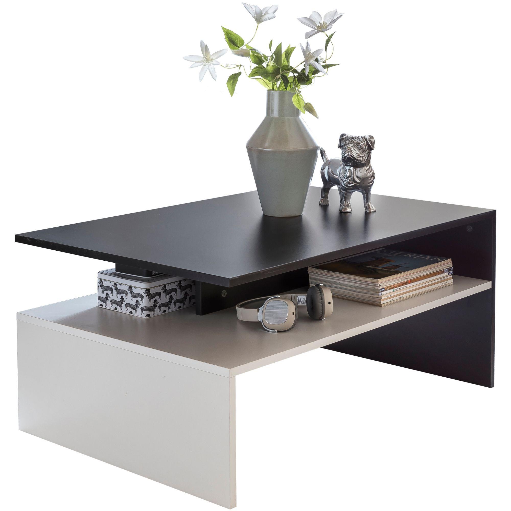 COUCHTISCH Zweifarbig Schwarz Weiß, 90x60 cm, Melaminharzbeschichtet - Weiß, Holz (60/90/43cm) - KADIMA DESIGN