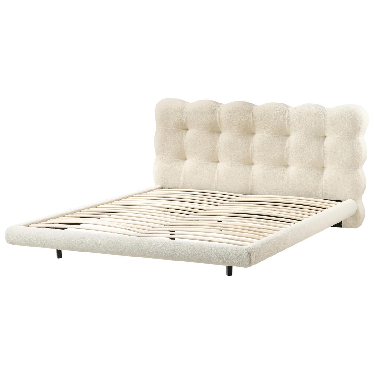 BETT mit Lattenrost 160/200 cm Bouclé Cremeweiß Soulisse - Creme, Textil (160/200cm) - Beliani
