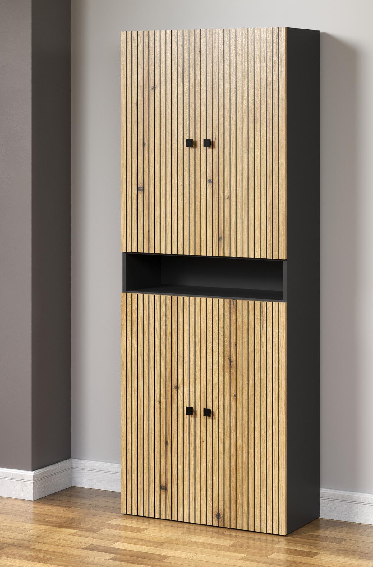 HOCHSCHRANK Evoke Eiche, grau 70 x 186 cm, Badschrank mit viel Stauraum - Eichefarben/Anthrazit, Holzwerkstoff/Metall (70/186/31cm) - Top.Furn