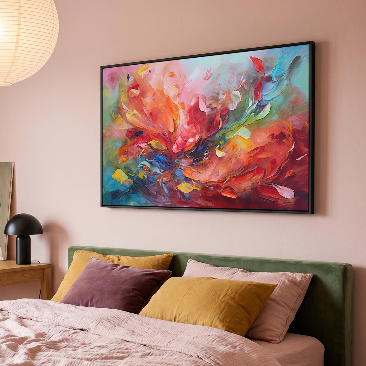 LEINWAND Bilder mit Rahmen - Ölgemälde - Kunst - Abstrakt - Farbenfroh - 120x80 - Altrosa, Textil (120/80cm) - MuchoWow