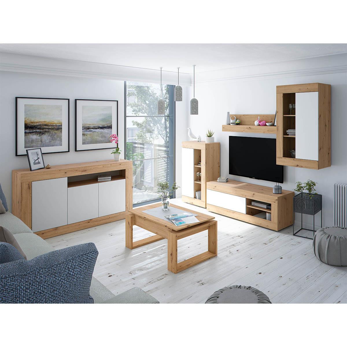 DESIGN Couchtisch mit hochklappbarer Tischplatte L102 cm - Ciara - Eiche Artisan, Holzwerkstoff (8.3/50/43cm) - Calicosy