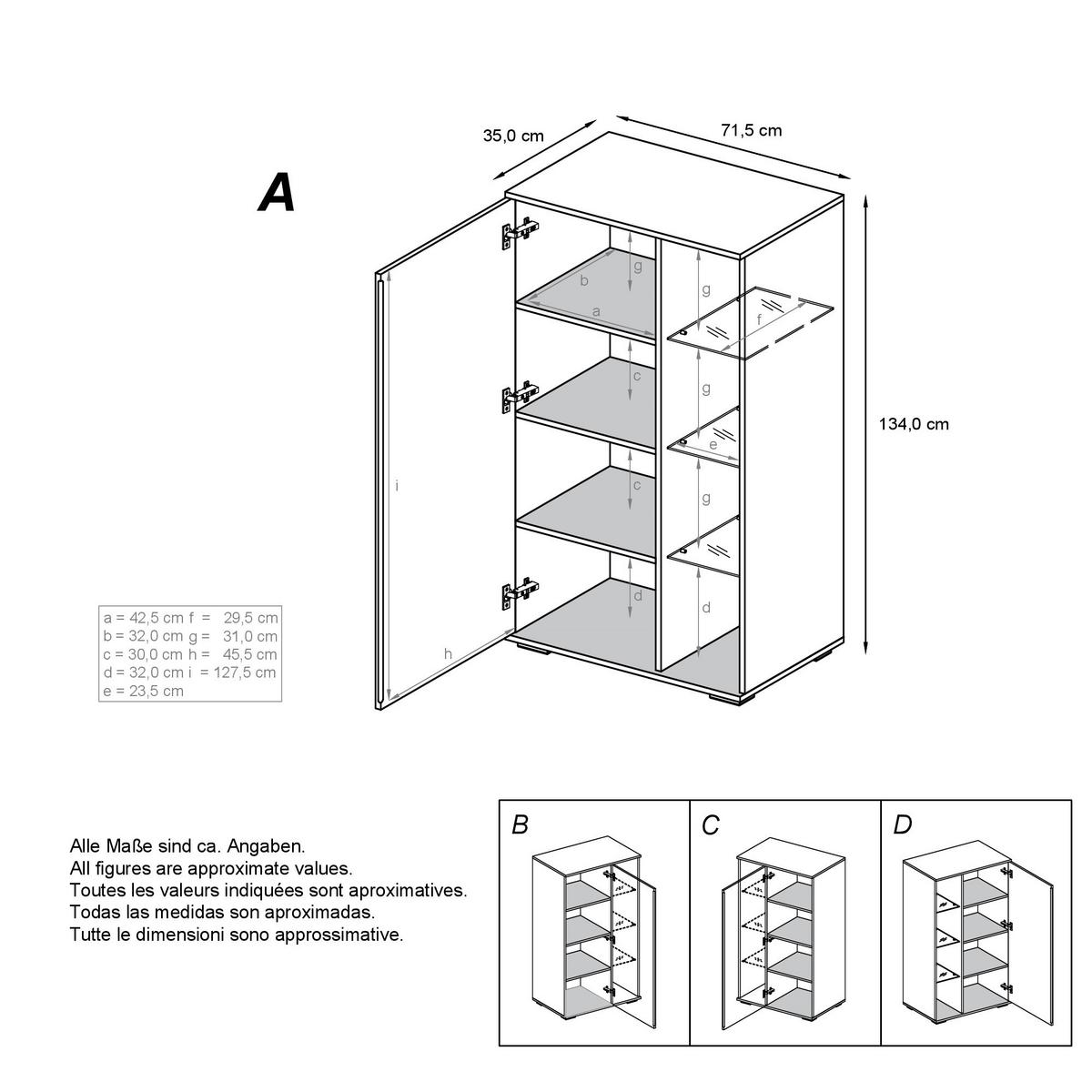 VITRINE Davos Eiche sägerau - Eiche San Remo, Holzwerkstoff (71.5/134/35cm) - Vladon
