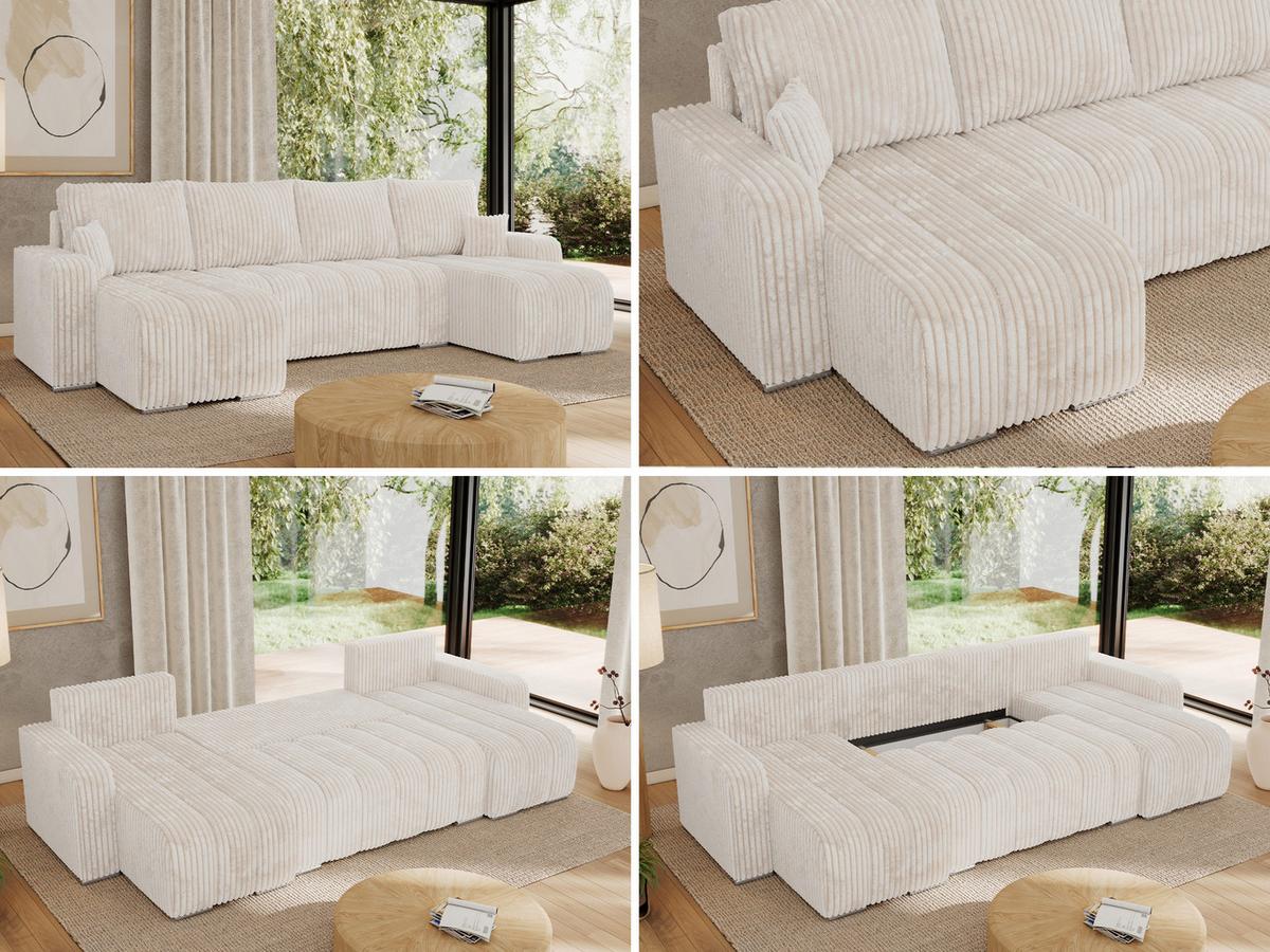 WOHNLANDSCHAFT KIRASSO U Beige Cord - Beige/Grau, Textil/Metall (320/86/147cm) - MKS