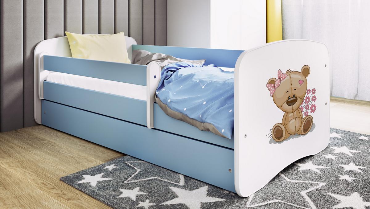 KINDERBETT Teddybärblumen mit Schublade 140/70 80/61/144 - Blau, Holzwerkstoff (70/140cm) - RAUMHIRSCH FURNITURE