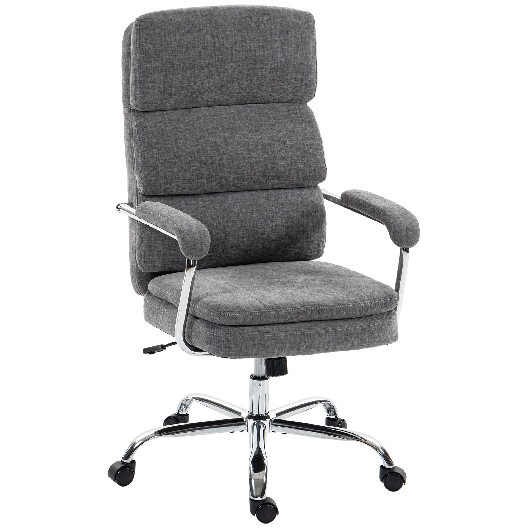 BÜROSTUHL Chenille-Stoff Grau - Silberfarben/Grau, Textil/Metall (65/118/72.5cm) - HOMCOM