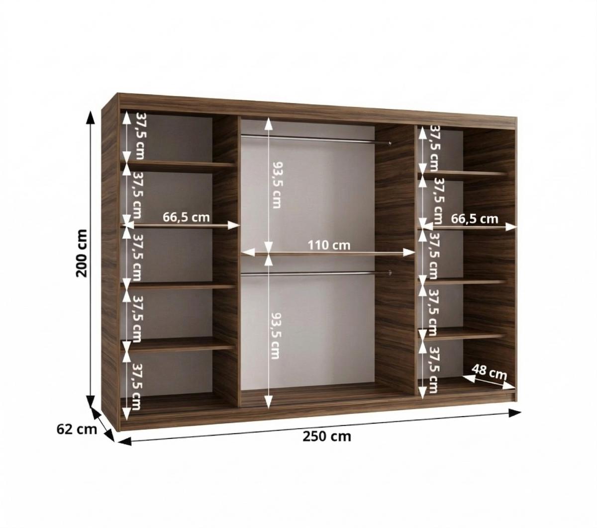 SCHIEBETÜRENSCHRANK mit Spiegel ULTRA 200/250/62 3-türig - Silberfarben/Walnussfarben, Holz (250/200/62cm) - MÖBEL KRYSPOL