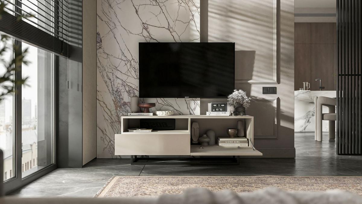 TV-SCHRANK Enjoy Kaschmir matt mit Metallrahmen Schublade 120 cm - Kaschmir/Schwarz, Holzwerkstoff/Metall (120/46/35cm) - Meble Lindner