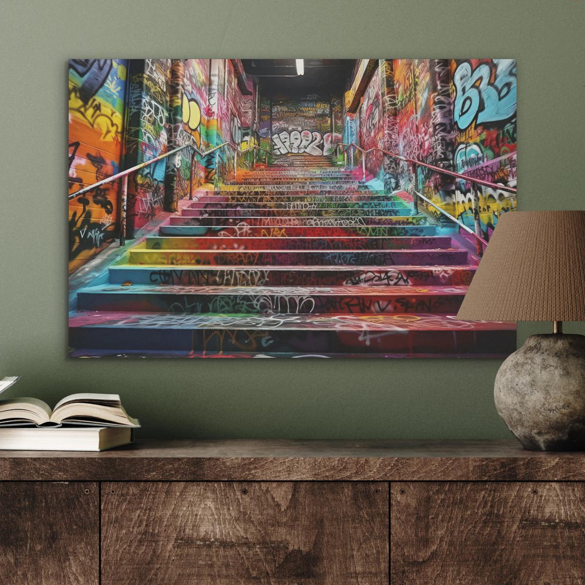 AKUSTIKBILD Treppe - Graffiti - Farben - Kunst Wanddeko 70x50 cm - Multicolor, Kunststoff (70/50/0.9cm) - MuchoWow