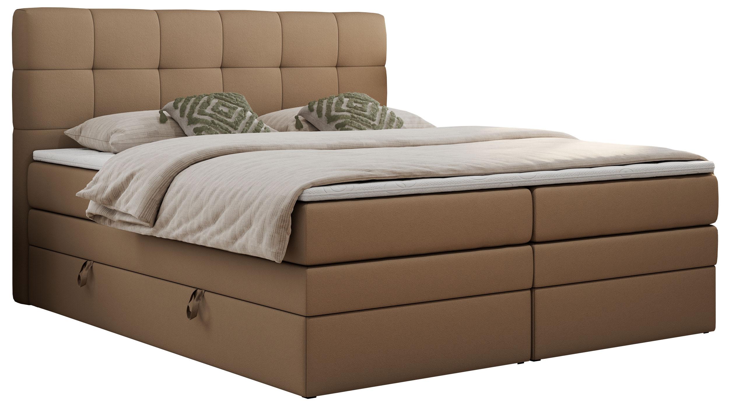 BOXSPRINGBETT LUKA KING 180/200 Braun Kunstleder - H4 - Braun, Holz/Textil (180/200cm) - MKS