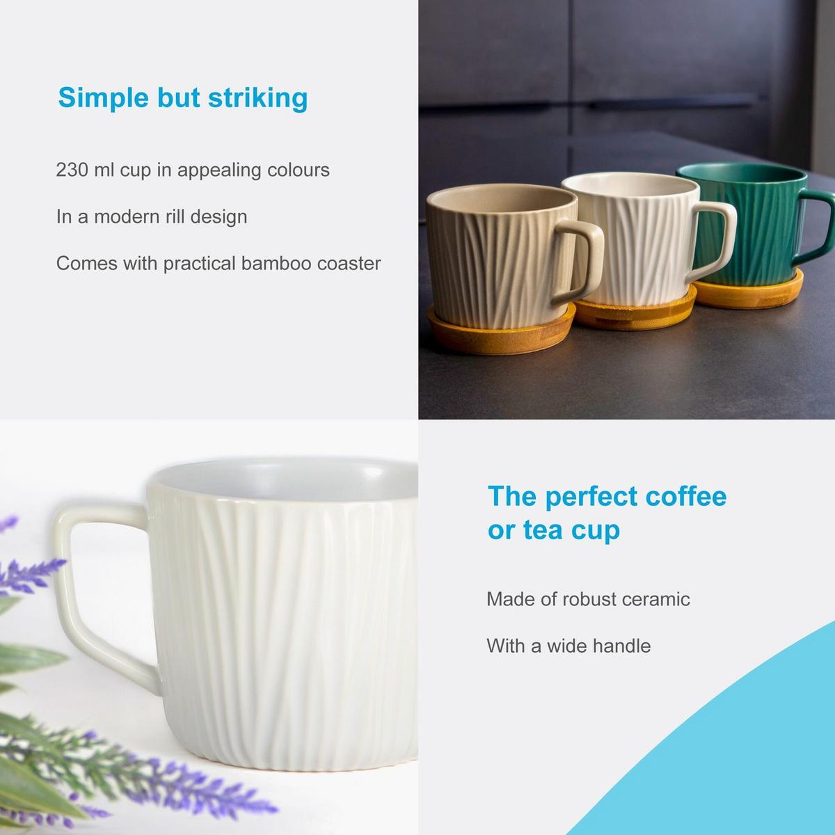 TEETASSE 230 ml mit Holz Untersetzer - Weiß, Keramik (0.23L) - Intirilife