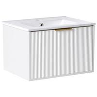 WASCHBECKENUNTERSCHRANK wandmontiertk mit Waschbecken mit goldenem Griff Weiß Tilcara - Weiß, Holzwerkstoff (60/38/72cm) - Beliani