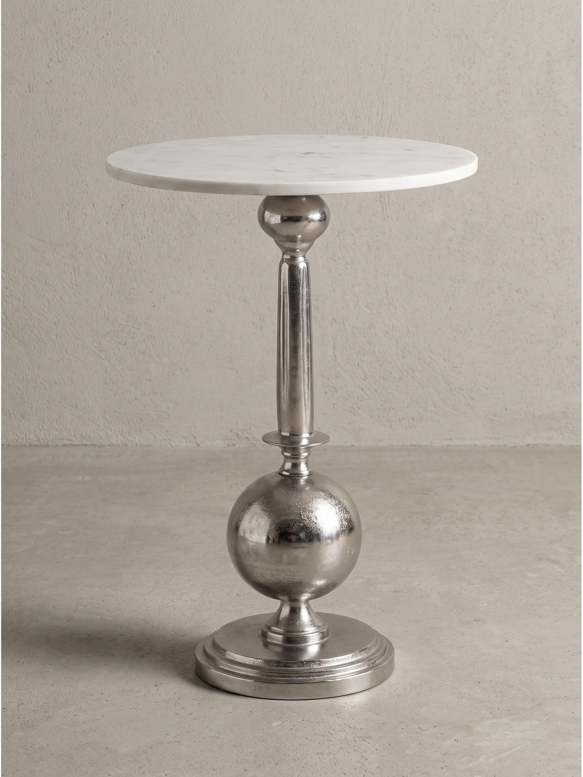 BEISTELLTISCH SARNANO, Marmor, Silber-Weiß, Ø 40 x 57 cm - Silberfarben, Stein/Metall (40/40/57cm) - KADIMA DESIGN