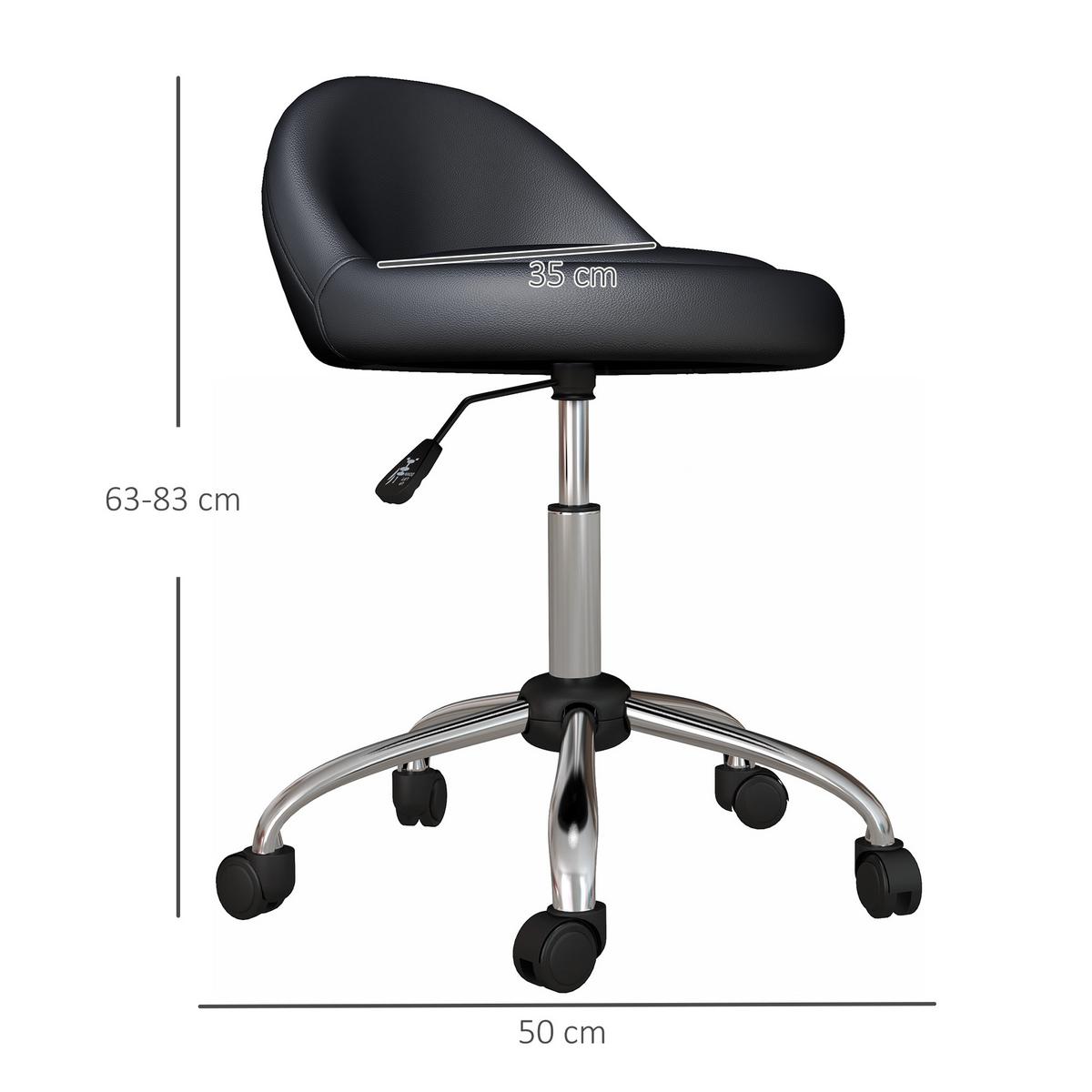 ROLLHOCKER Höhenverstellbarer Arbeitshocker 63-83 cm Drehhocker mit Rädern - Schwarz, Leder (35/83/35cm) - HOMCOM