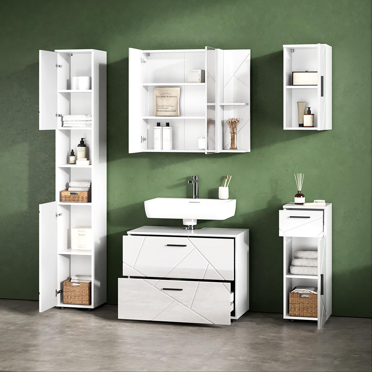 SPIEGELSCHRANK Ronco Weiß Hochglanz 80 x 75 cm - Weiß Hochglanz, Holzwerkstoff (80/75/17.2cm) - Livinity®
