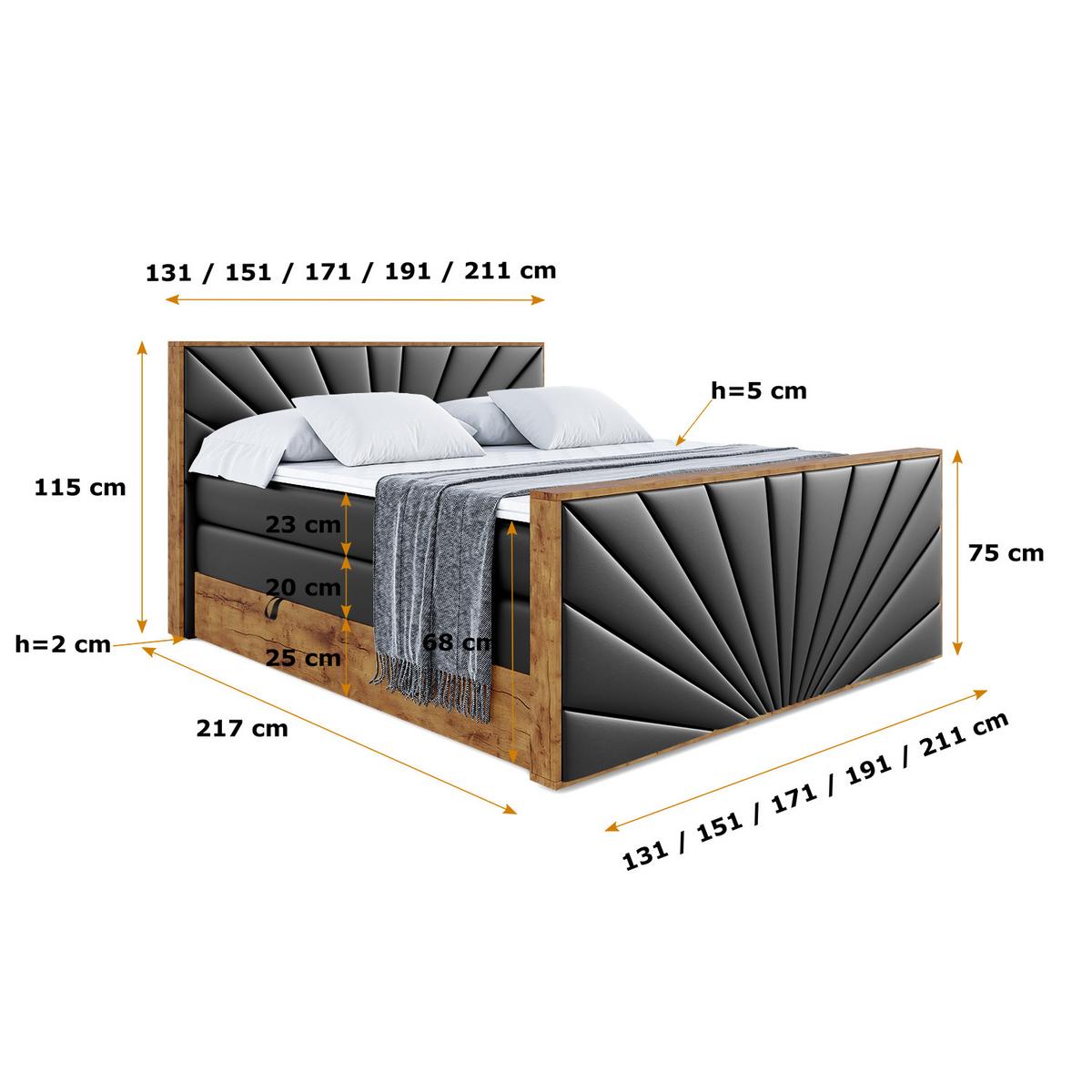 BOXSPRINGBETT mit Matratze H3|H4 und Lattenrost - LOLLI6-Z KING-200x200 - Schwarz Kunstleder - Schwarz, Holzwerkstoff (200/200cm) - ALTDECOR