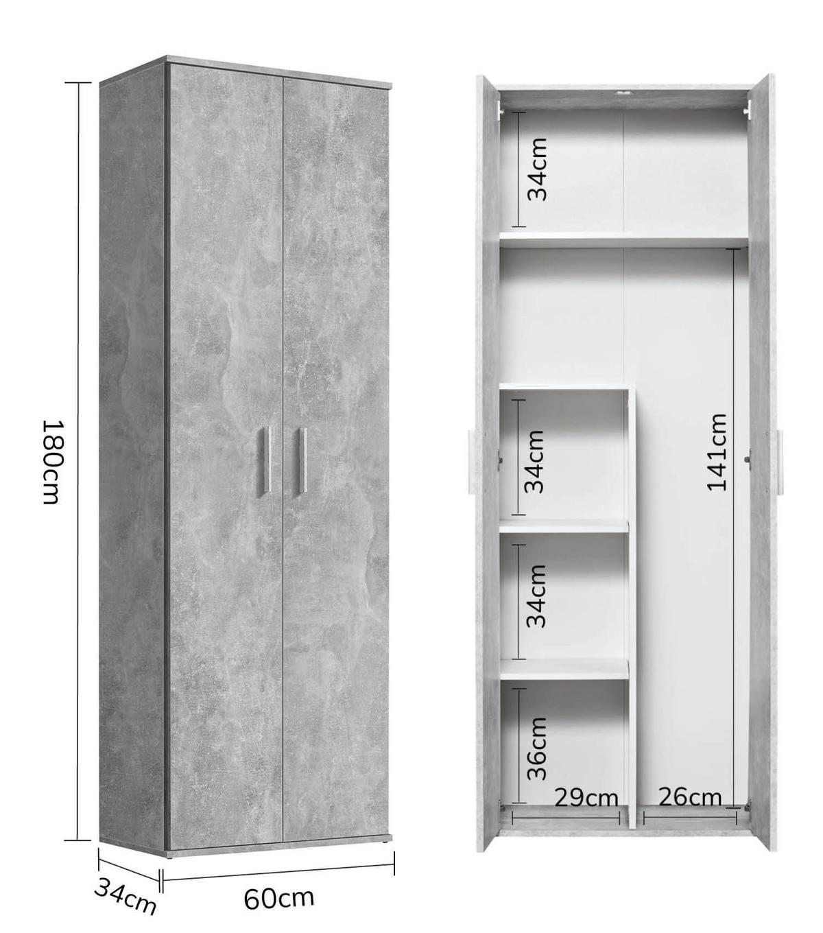 BESENSCHRANK Der Lange - Weiß/Grau, Holzwerkstoff (60/180/34cm) - Mokebo